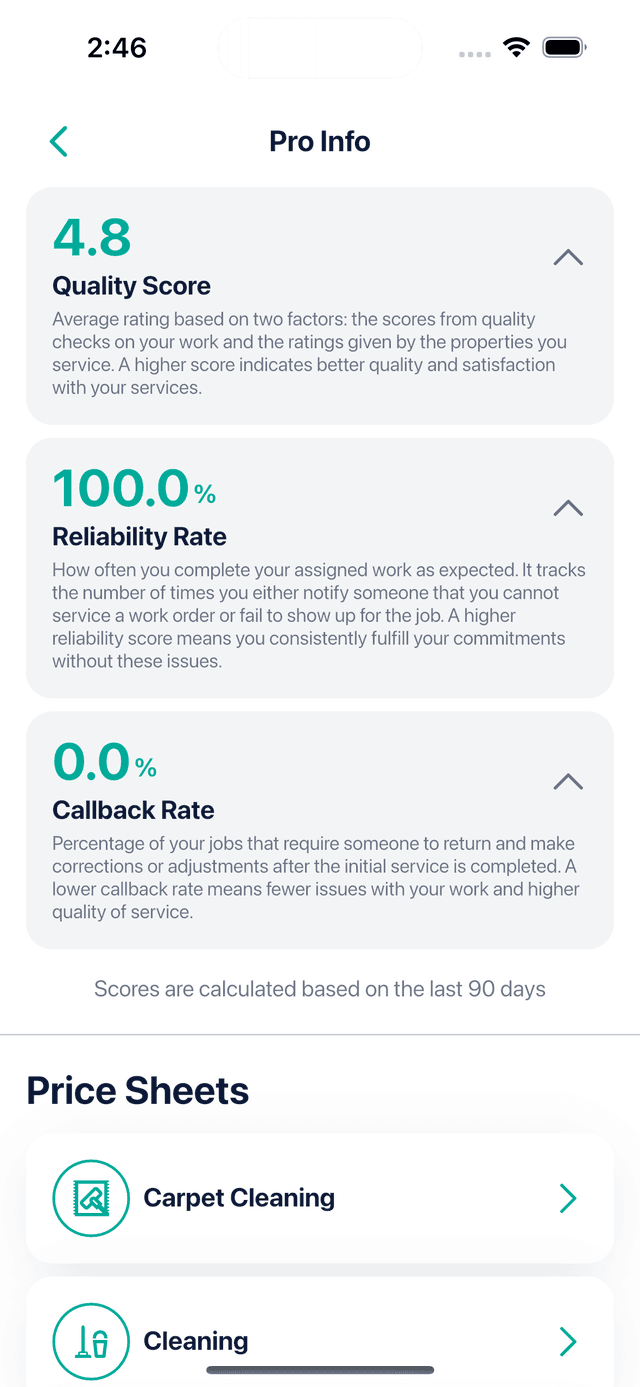 Quality score and reliability rate